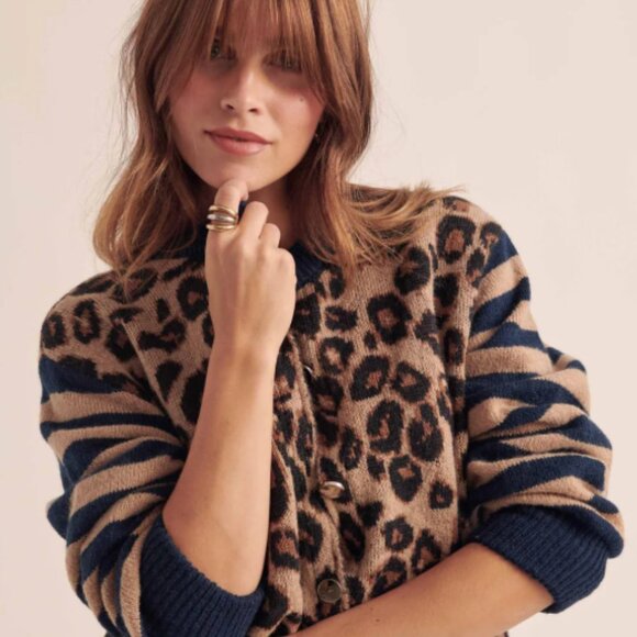 Balzac Paris Blue and Leopard Striped Idole Cardigan - XL - Picture 1 of 4